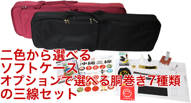 沖縄 三線（人工皮）◆初心者向けセット◆背負えるソフトケース付♪